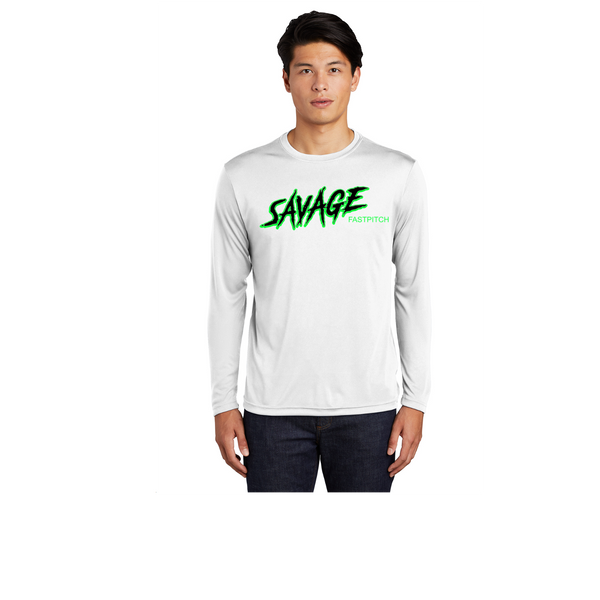 SAVAGE 12U UNISEX DRI FIT  LONG SLEEVE TEE WHITE