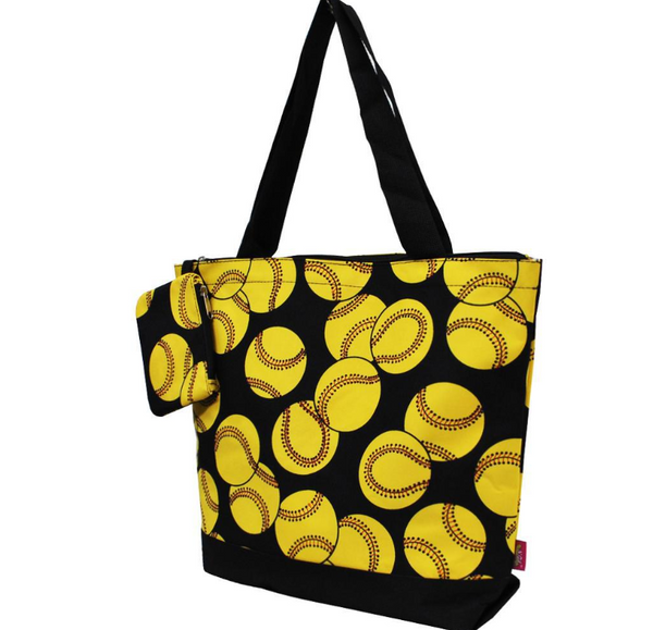 softball  printed canvas tote