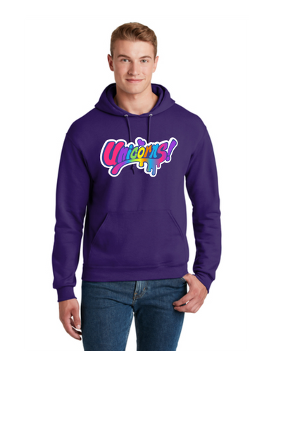 UNICORNS PURPLE UNISEX ADULT HOODIE 50/50 PURPLE