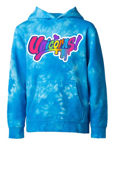 UNICORNS UNISEX YOUTH TIE DYE HOODIE MULTI COLORED LOGO